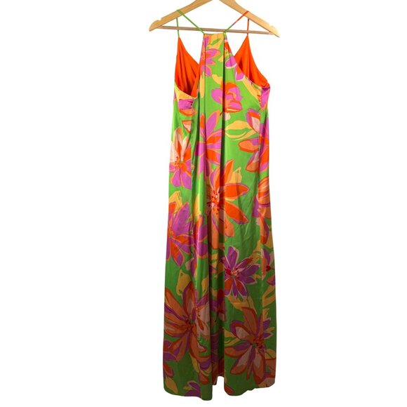 Tahari asl bohemian floral colorful relaxed satin maxi dress orange - Picture 3 of 10